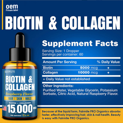 OEM Collagen dạng lỏng Biotin dạng uống để tăng trưởng tóc và sức khỏe làn da Giảm Collagen dạng lỏng và Biotin