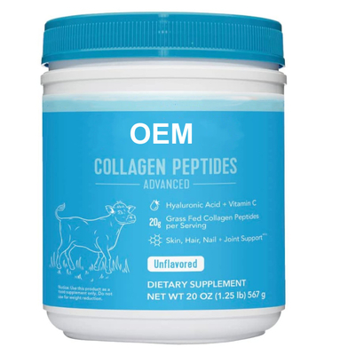 OEM Cung cấp Bột Collagen Peptide với Axit Hyaluronic và Vitamin C Không có hương vị 20 oz 10 oz