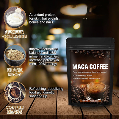 Nhãn hiệu riêng OEM 50g Bột chiết xuất từ ​​​​rễ Maca hữu cơ Cà phê Maca năng lượng cho nam giới