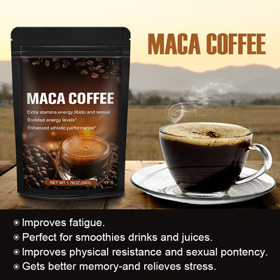 Nhãn hiệu riêng OEM 50g Bột chiết xuất từ ​​​​rễ Maca hữu cơ Cà phê Maca năng lượng cho nam giới