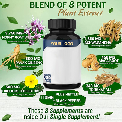 Viên bổ sung dinh dưỡng dành cho nam giới 0,5g Chiết xuất thảo dược tự nhiên Tongkat Ali Power For Men Horney Goat Weed Capsules